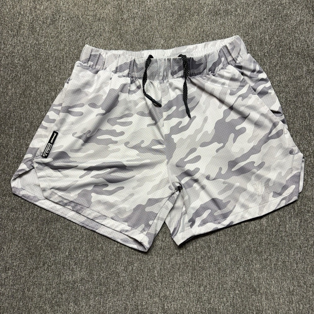Youngla Shorts Mens M Gray Camo Athletic Performance Drawstring Gym
